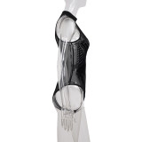 Print Hollow Out See Through Bodysuit GPKJ-MR44457