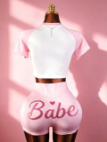 Color Block Short Sleeve Two Piece Shorts Set GTGE-MH1007