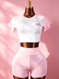 Color Block Short Sleeve Two Piece Shorts Set GTGE-MH1007
