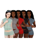 Short Sleeve Hooded Top Two Piece Shorts Set CH-26021