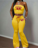 Cherry Print Wrap Chest Top Pants 2 Piece Set XMCS-CS060943