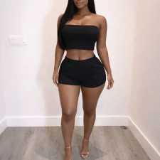 Solid Color Wrap Chest Top Shorts Suit HNIF-MC034