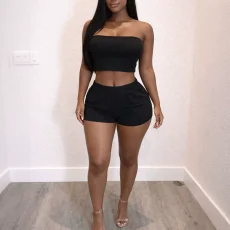 Solid Color Wrap Chest Top Shorts Suit HNIF-MC034