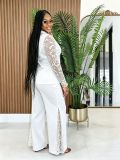 Lace Patchwork Long Sleeve Two Piece Pants Set NY-3903