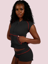 Short Sleeve Hooded Top Two Piece Shorts Set CH-26021