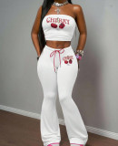 Cherry Print Wrap Chest Top Pants 2 Piece Set XMCS-CS060943