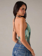 Halterneck Tie Up Mesh Tank Top SHD-9985