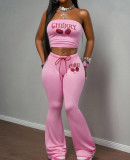 Cherry Print Wrap Chest Top Pants 2 Piece Set XMCS-CS060943