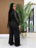 Lace Patchwork Long Sleeve Two Piece Pants Set NY-3903