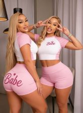 Color Block Short Sleeve Two Piece Shorts Set GTGE-MH1007