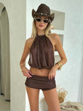 Sexy Loose Backless Two Piece Short Set SHD-9986