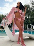 Sexy Print Bikinis Beach Sun Protection Coat 3 Piece Swimsuit GTGE-MH1005