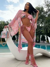Sexy Print Bikinis Beach Sun Protection Coat 3 Piece Swimsuit GTGE-MH1005