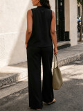 V Neck Loose Sleeveless Top Pants 2 Piece Set HNIF-TY035