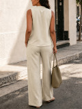 V Neck Loose Sleeveless Top Pants 2 Piece Set HNIF-TY035