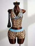 Leopard Print V Neck Backless Two Piece Shorts Set GXIY-K26L2219