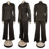 Lace Patchwork Long Sleeve Two Piece Pants Set NY-3903