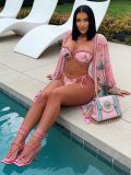 Sexy Print Bikinis Beach Sun Protection Coat 3 Piece Swimsuit GTGE-MH1005