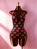 Deep V Neck Lips Print Romper GTGE-MH1004