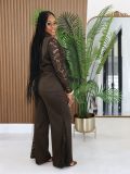 Lace Patchwork Long Sleeve Two Piece Pants Set NY-3903