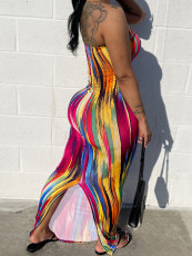 Print Slim Wrap Chest Maxi Dress BMF-HY009