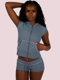 Short Sleeve Hooded Top Two Piece Shorts Set CH-26021