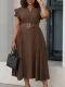 Plus Size Ruffles Short Sleeve Solid Midi Dress GATE-629