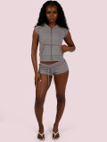 Short Sleeve Hooded Top Two Piece Shorts Set CH-26021