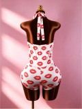 Deep V Neck Lips Print Romper GTGE-MH1004