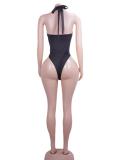 Deep V Neck Hollow Out Bodysuit Two Piece Skirts Set GTGE-MH1011