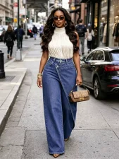 High Waist Irregular Denim Straight Jeans LSD-2824