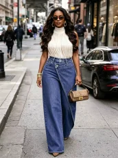 High Waist Irregular Denim Straight Jeans LSD-2824