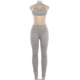 Polka Dots Print Wrap Chest Top Pants Suit SHMF-6208