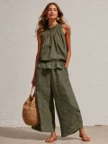 Solid Color Sleeveless Two Piece Pants Set GRNH-28896