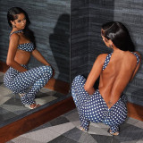 Polka Dots Print Wrap Chest Top Pants Suit SHMF-6208