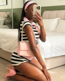 Short Sleeve Stripe Contrast Color Short Suit QXLB-10200