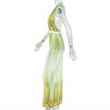 Gradient Print Halterneck Backless Maix Dress GJYO-JD305323