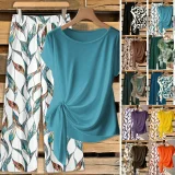 O Neck Print Loose Two Piece Pants Set GSRX-872