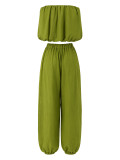 Solid Color Sleeveless Crop Top Lantern Pants Suit HNIF-YY043