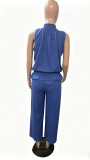 Solid Color Sleeveless Two Piece Pants Set GRNH-28896