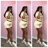 Casual Print Hooded Two Piece Shorts Set YD-8863