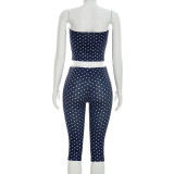 Polka Dots Print Wrap Chest Top Seventh Pant Suit MXBF-J26ST120