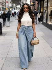 High Waist Irregular Denim Straight Jeans LSD-2824