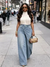 High Waist Irregular Denim Straight Jeans LSD-2824