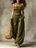 Solid Color Sling Top Lantern Pants 2 Piece Set GWDS-260403