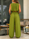 Solid Color Sleeveless Crop Top Lantern Pants Suit HNIF-YY043