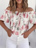 Off Shoulder Chiffon Print Blouse SHMF-1003