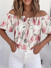 Off Shoulder Chiffon Print Blouse SHMF-1003