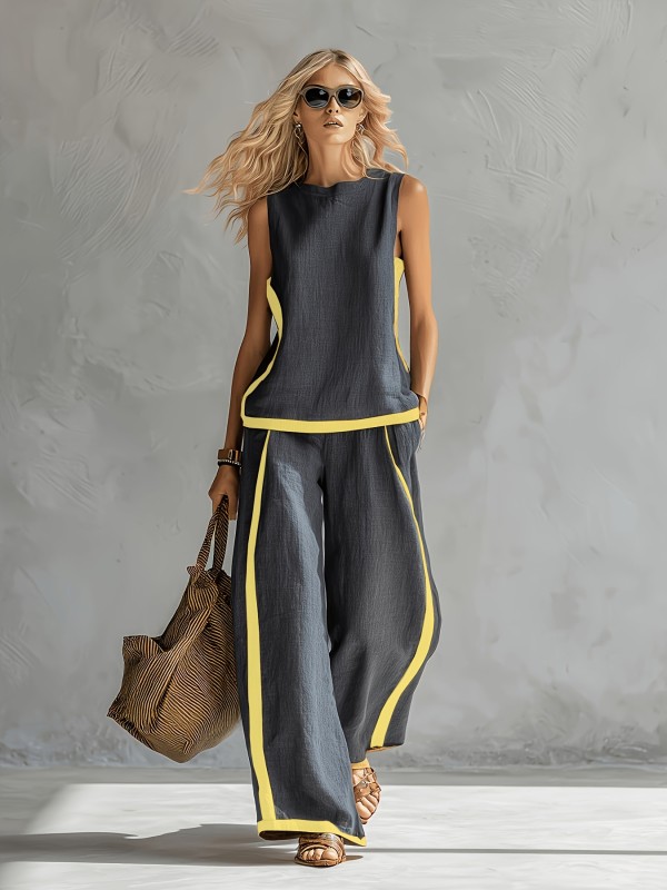 Loose Sleeveless Tops Two Piece Pants Set GWDS-260409