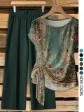 O Neck Print Loose Two Piece Pants Set GSRX-872